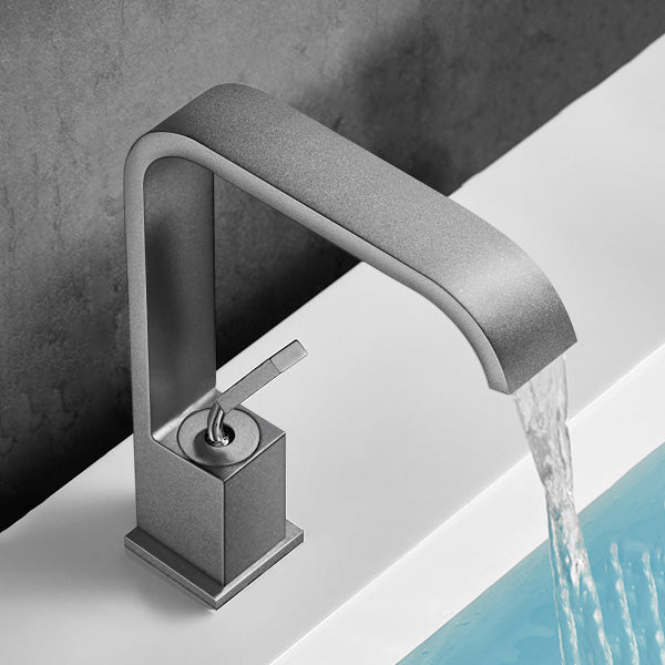 Unique Sink Faucet Bathroom Brass Solid Color Waterfall Spout Faucet Gun Grey Clearhalo 'Bathroom Remodel & Bathroom Fixtures' 'Bathroom Sink Faucets' 'Bathroom Sinks & Faucet Components' 'bathroom_sink_faucets' 'Home Improvement' 'home_improvement' 'home_improvement_bathroom_sink_faucets' 7098681