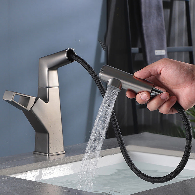 Bathroom Sink Faucet Lifting Lever Handle Pull-out Rotary Handle Faucet Clearhalo 'Bathroom Remodel & Bathroom Fixtures' 'Bathroom Sink Faucets' 'Bathroom Sinks & Faucet Components' 'bathroom_sink_faucets' 'Home Improvement' 'home_improvement' 'home_improvement_bathroom_sink_faucets' 7098691