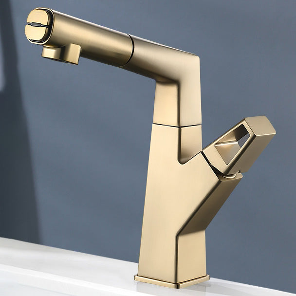 Bathroom Sink Faucet Lifting Lever Handle Pull-out Rotary Handle Faucet Gold Clearhalo 'Bathroom Remodel & Bathroom Fixtures' 'Bathroom Sink Faucets' 'Bathroom Sinks & Faucet Components' 'bathroom_sink_faucets' 'Home Improvement' 'home_improvement' 'home_improvement_bathroom_sink_faucets' 7098696