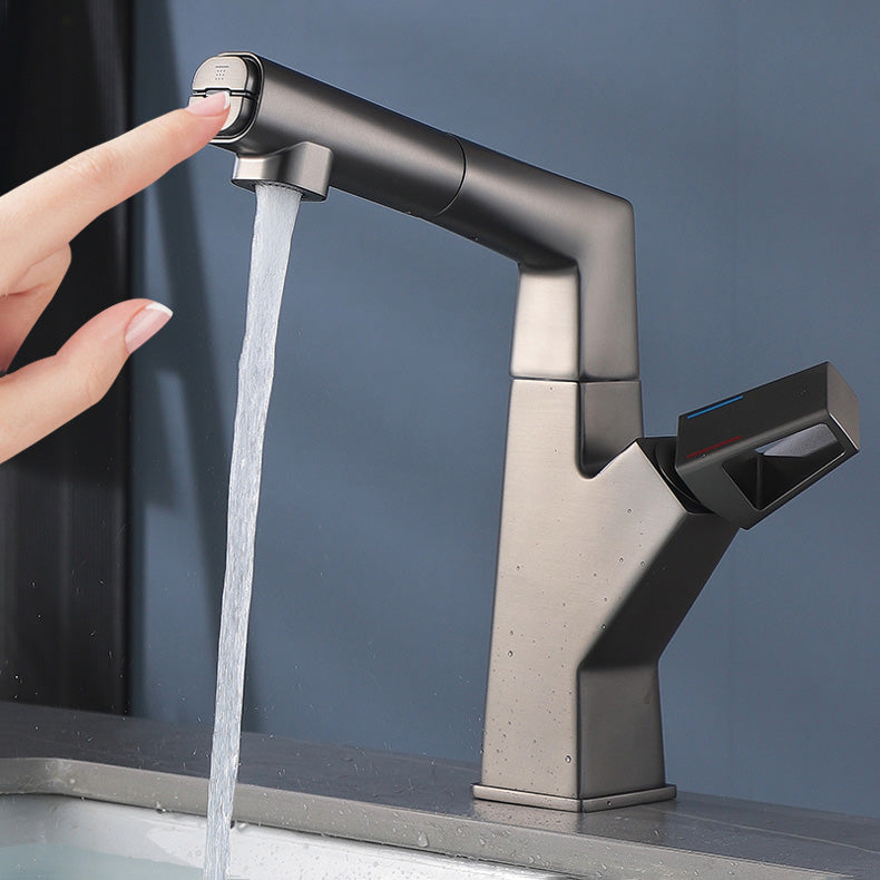 Bathroom Sink Faucet Lifting Lever Handle Pull-out Rotary Handle Faucet Clearhalo 'Bathroom Remodel & Bathroom Fixtures' 'Bathroom Sink Faucets' 'Bathroom Sinks & Faucet Components' 'bathroom_sink_faucets' 'Home Improvement' 'home_improvement' 'home_improvement_bathroom_sink_faucets' 7098699