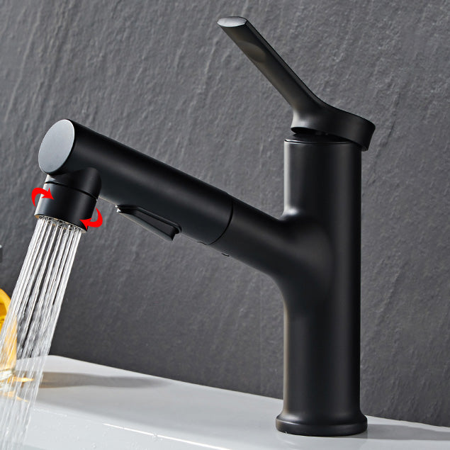 Modern Sink Faucet Lever Handle Pull-out Brass Single Hole Bathroom Sink Black Clearhalo 'Bathroom Remodel & Bathroom Fixtures' 'Bathroom Sink Faucets' 'Bathroom Sinks & Faucet Components' 'bathroom_sink_faucets' 'Home Improvement' 'home_improvement' 'home_improvement_bathroom_sink_faucets' 7098712