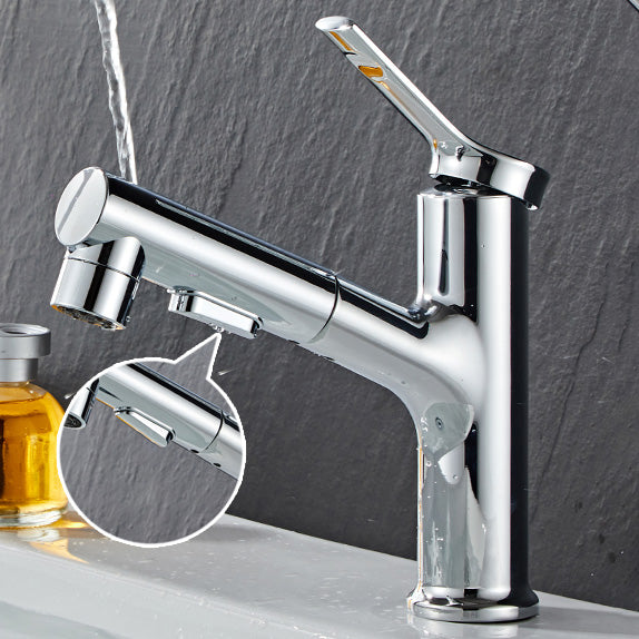 Modern Sink Faucet Lever Handle Pull-out Brass Single Hole Bathroom Sink Clearhalo 'Bathroom Remodel & Bathroom Fixtures' 'Bathroom Sink Faucets' 'Bathroom Sinks & Faucet Components' 'bathroom_sink_faucets' 'Home Improvement' 'home_improvement' 'home_improvement_bathroom_sink_faucets' 7098716