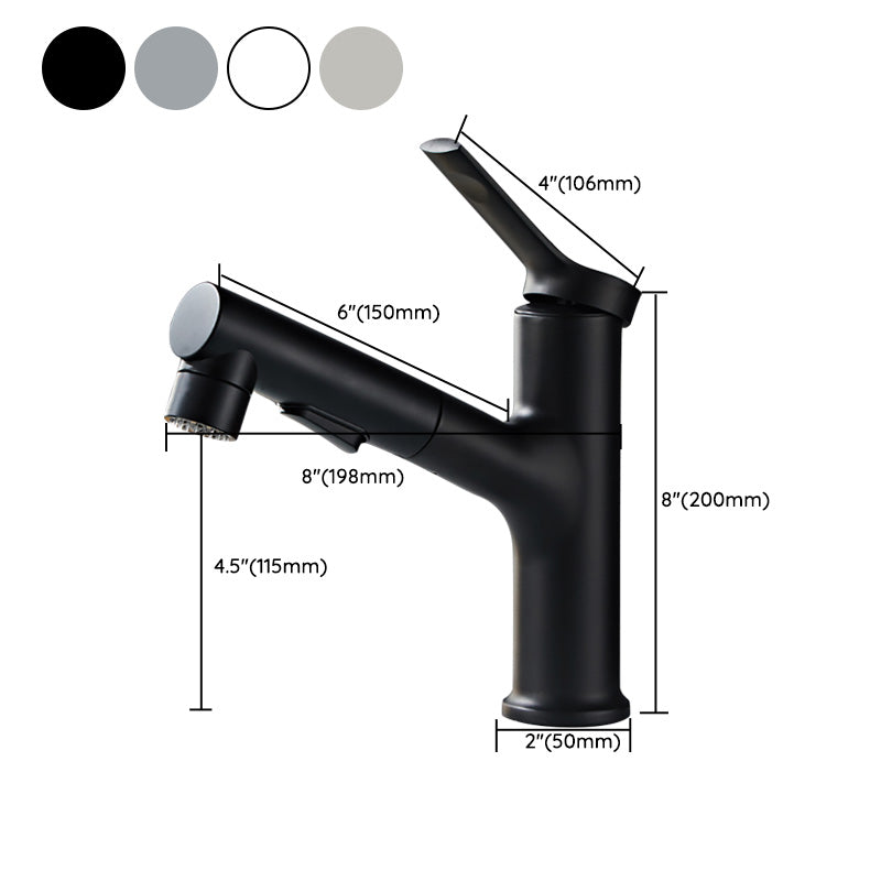 Modern Sink Faucet Lever Handle Pull-out Brass Single Hole Bathroom Sink Clearhalo 'Bathroom Remodel & Bathroom Fixtures' 'Bathroom Sink Faucets' 'Bathroom Sinks & Faucet Components' 'bathroom_sink_faucets' 'Home Improvement' 'home_improvement' 'home_improvement_bathroom_sink_faucets' 7098723