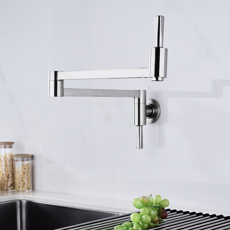 Modern Bridge-Style Kitchen Faucet 1-Hole Wall Mounted Pot Filler Faucet Clearhalo 'Home Improvement' 'home_improvement' 'home_improvement_kitchen_faucets' 'Kitchen Faucets' 'Kitchen Remodel & Kitchen Fixtures' 'Kitchen Sinks & Faucet Components' 'kitchen_faucets' 7098724