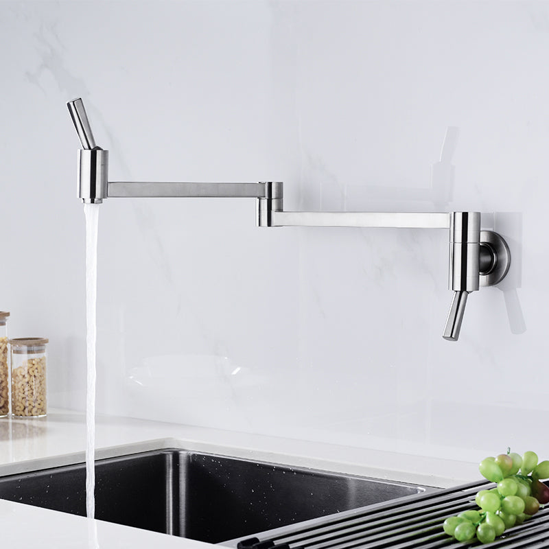 Modern Bridge-Style Kitchen Faucet 1-Hole Wall Mounted Pot Filler Faucet Clearhalo 'Home Improvement' 'home_improvement' 'home_improvement_kitchen_faucets' 'Kitchen Faucets' 'Kitchen Remodel & Kitchen Fixtures' 'Kitchen Sinks & Faucet Components' 'kitchen_faucets' 7098727