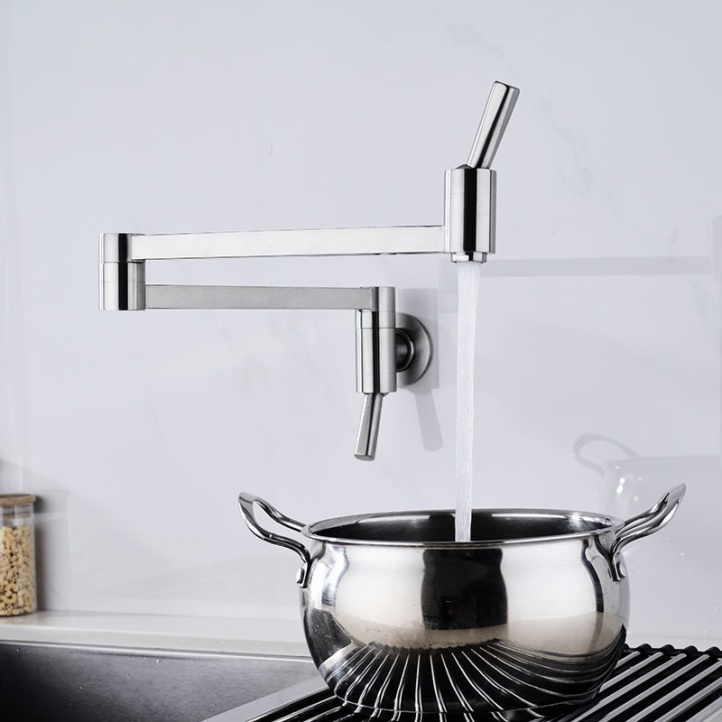 Modern Bridge-Style Kitchen Faucet 1-Hole Wall Mounted Pot Filler Faucet Clearhalo 'Home Improvement' 'home_improvement' 'home_improvement_kitchen_faucets' 'Kitchen Faucets' 'Kitchen Remodel & Kitchen Fixtures' 'Kitchen Sinks & Faucet Components' 'kitchen_faucets' 7098729