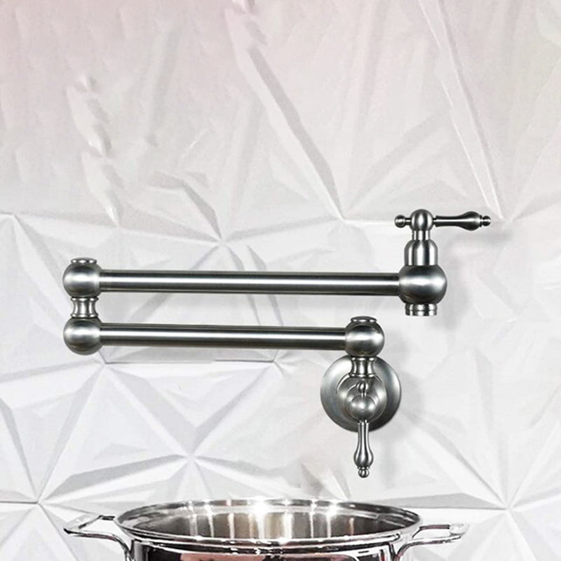 Modern Bridge-Style Kitchen Faucet 1-Hole Wall Mounted Pot Filler Faucet Stainless Steel Clearhalo 'Home Improvement' 'home_improvement' 'home_improvement_kitchen_faucets' 'Kitchen Faucets' 'Kitchen Remodel & Kitchen Fixtures' 'Kitchen Sinks & Faucet Components' 'kitchen_faucets' 7098730