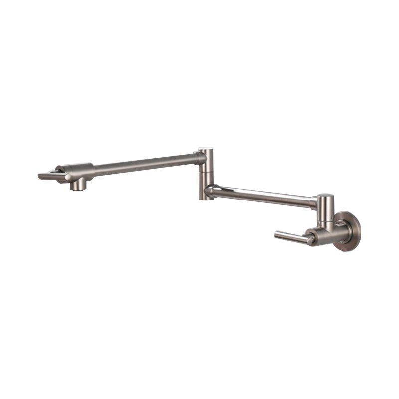 Modern Bridge-Style Kitchen Faucet 1-Hole Wall Mounted Pot Filler Faucet Nickel Clearhalo 'Home Improvement' 'home_improvement' 'home_improvement_kitchen_faucets' 'Kitchen Faucets' 'Kitchen Remodel & Kitchen Fixtures' 'Kitchen Sinks & Faucet Components' 'kitchen_faucets' 7098734