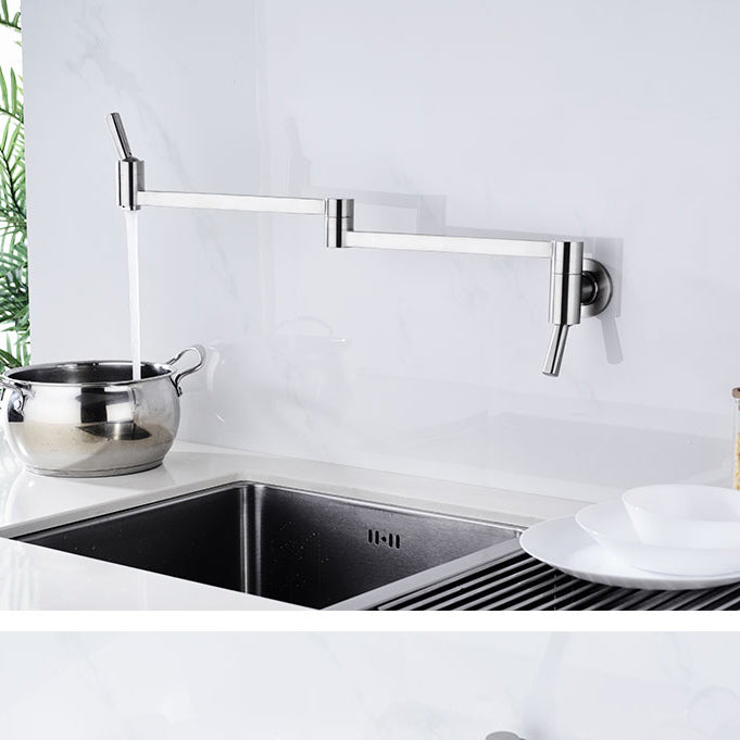 Modern Bridge-Style Kitchen Faucet 1-Hole Wall Mounted Pot Filler Faucet Clearhalo 'Home Improvement' 'home_improvement' 'home_improvement_kitchen_faucets' 'Kitchen Faucets' 'Kitchen Remodel & Kitchen Fixtures' 'Kitchen Sinks & Faucet Components' 'kitchen_faucets' 7098735