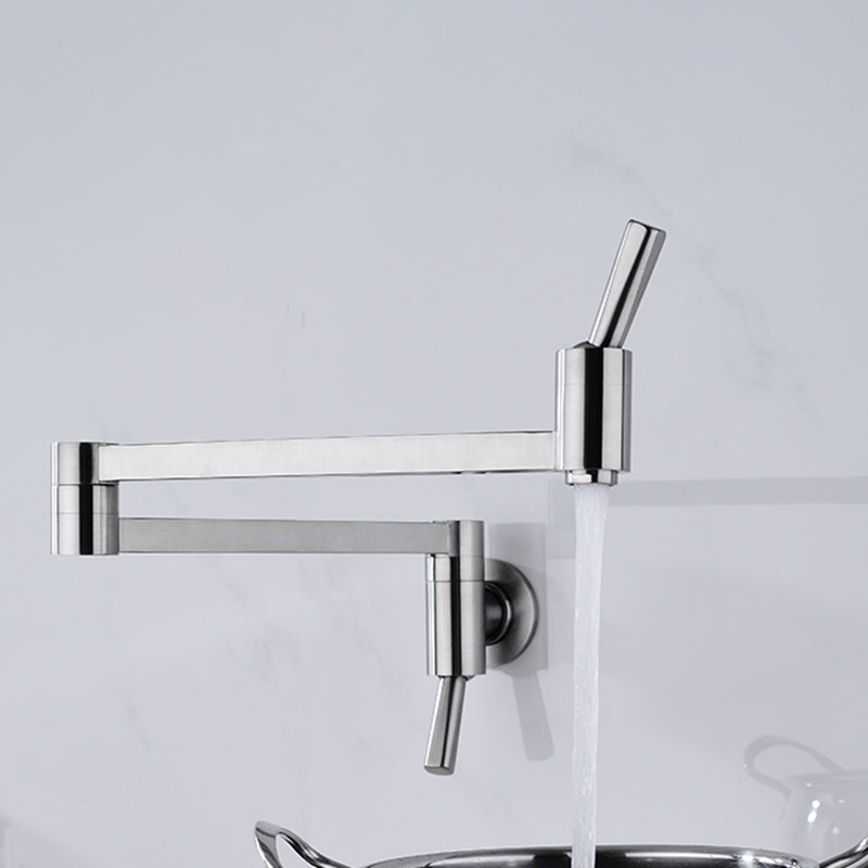 Modern Bridge-Style Kitchen Faucet 1-Hole Wall Mounted Pot Filler Faucet Silver/Gray Clearhalo 'Home Improvement' 'home_improvement' 'home_improvement_kitchen_faucets' 'Kitchen Faucets' 'Kitchen Remodel & Kitchen Fixtures' 'Kitchen Sinks & Faucet Components' 'kitchen_faucets' 7098736