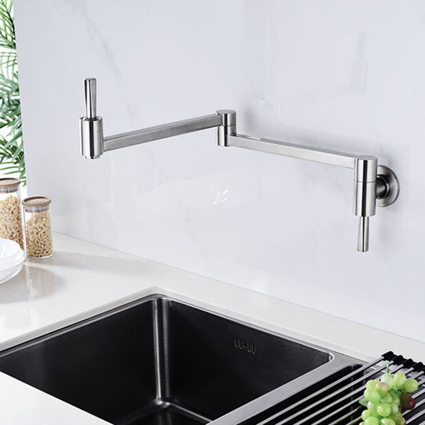 Modern Bridge-Style Kitchen Faucet 1-Hole Wall Mounted Pot Filler Faucet Clearhalo 'Home Improvement' 'home_improvement' 'home_improvement_kitchen_faucets' 'Kitchen Faucets' 'Kitchen Remodel & Kitchen Fixtures' 'Kitchen Sinks & Faucet Components' 'kitchen_faucets' 7098737