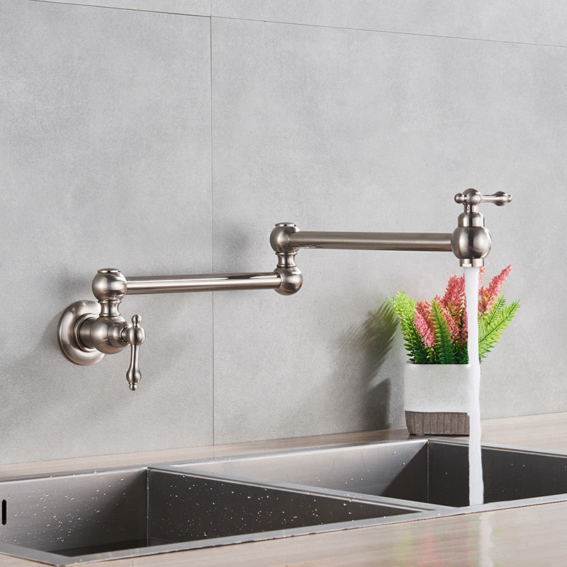 Modern Bridge-Style Kitchen Faucet 1-Hole Wall Mounted Pot Filler Faucet Clearhalo 'Home Improvement' 'home_improvement' 'home_improvement_kitchen_faucets' 'Kitchen Faucets' 'Kitchen Remodel & Kitchen Fixtures' 'Kitchen Sinks & Faucet Components' 'kitchen_faucets' 7098739