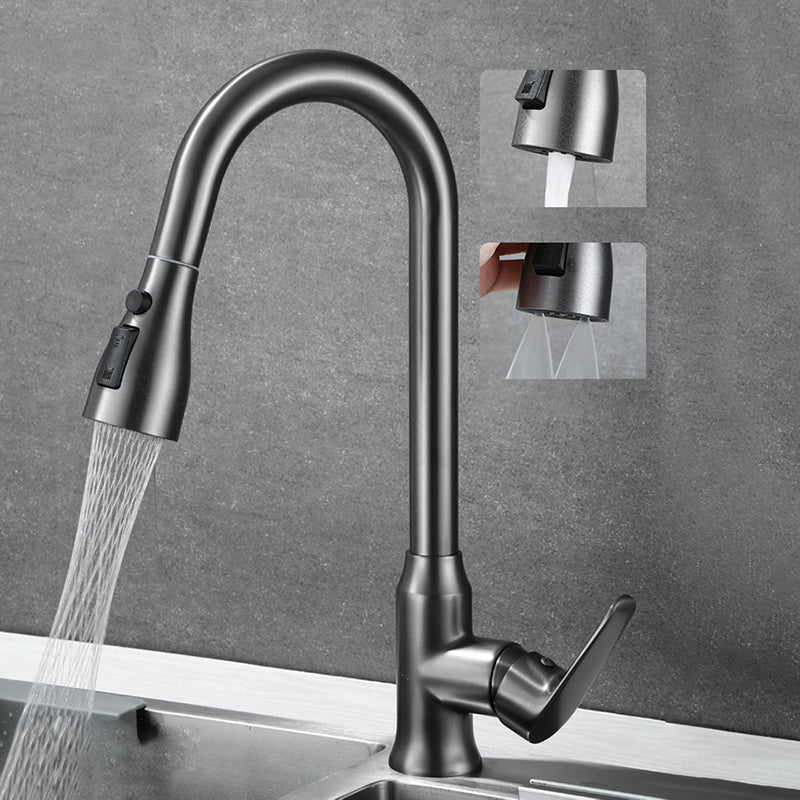 Modern Plain Kitchen Faucet Gooseneck Standard Kitchen Faucets Black Gray without Storage Clearhalo 'Home Improvement' 'home_improvement' 'home_improvement_kitchen_faucets' 'Kitchen Faucets' 'Kitchen Remodel & Kitchen Fixtures' 'Kitchen Sinks & Faucet Components' 'kitchen_faucets' 7098753