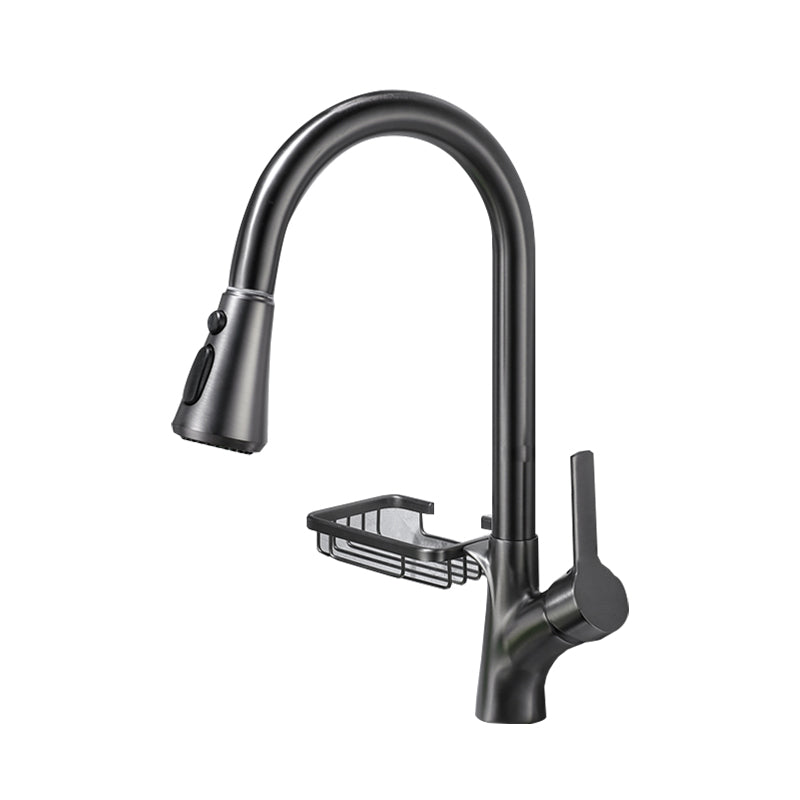 Modern Plain Kitchen Faucet Gooseneck Standard Kitchen Faucets Black Gray Storage Clearhalo 'Home Improvement' 'home_improvement' 'home_improvement_kitchen_faucets' 'Kitchen Faucets' 'Kitchen Remodel & Kitchen Fixtures' 'Kitchen Sinks & Faucet Components' 'kitchen_faucets' 7098762
