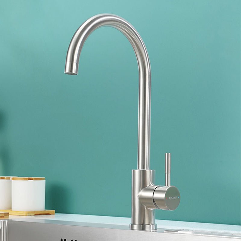 High Arch Kitchen Faucet Stainless Steel 1 Hole Kitchen Faucet with No Sensor Round Faucet Hot/Cold Water Dispensers Clearhalo 'Home Improvement' 'home_improvement' 'home_improvement_kitchen_faucets' 'Kitchen Faucets' 'Kitchen Remodel & Kitchen Fixtures' 'Kitchen Sinks & Faucet Components' 'kitchen_faucets' 7098767