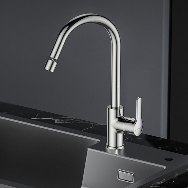 1 Hole Kitchen Faucet Metal High Arch Kitchen Sink Faucet with No Sensor Silver Universal Faucet Clearhalo 'Home Improvement' 'home_improvement' 'home_improvement_kitchen_faucets' 'Kitchen Faucets' 'Kitchen Remodel & Kitchen Fixtures' 'Kitchen Sinks & Faucet Components' 'kitchen_faucets' 7098794