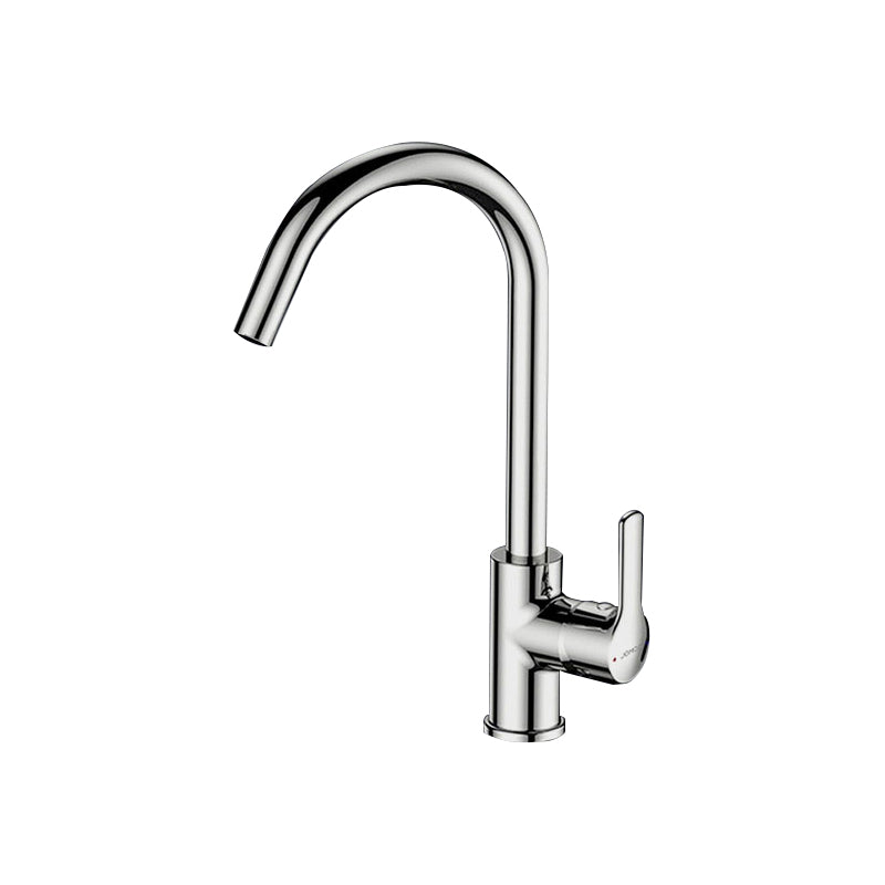 1 Hole Kitchen Faucet Metal High Arch Kitchen Sink Faucet with No Sensor Silver Round Faucet Clearhalo 'Home Improvement' 'home_improvement' 'home_improvement_kitchen_faucets' 'Kitchen Faucets' 'Kitchen Remodel & Kitchen Fixtures' 'Kitchen Sinks & Faucet Components' 'kitchen_faucets' 7098795