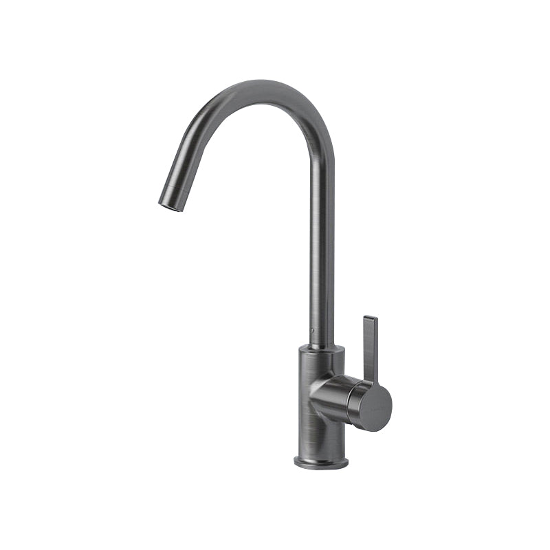 1 Hole Kitchen Faucet Metal High Arch Kitchen Sink Faucet with No Sensor Silver/Gray Round Faucet Clearhalo 'Home Improvement' 'home_improvement' 'home_improvement_kitchen_faucets' 'Kitchen Faucets' 'Kitchen Remodel & Kitchen Fixtures' 'Kitchen Sinks & Faucet Components' 'kitchen_faucets' 7098796