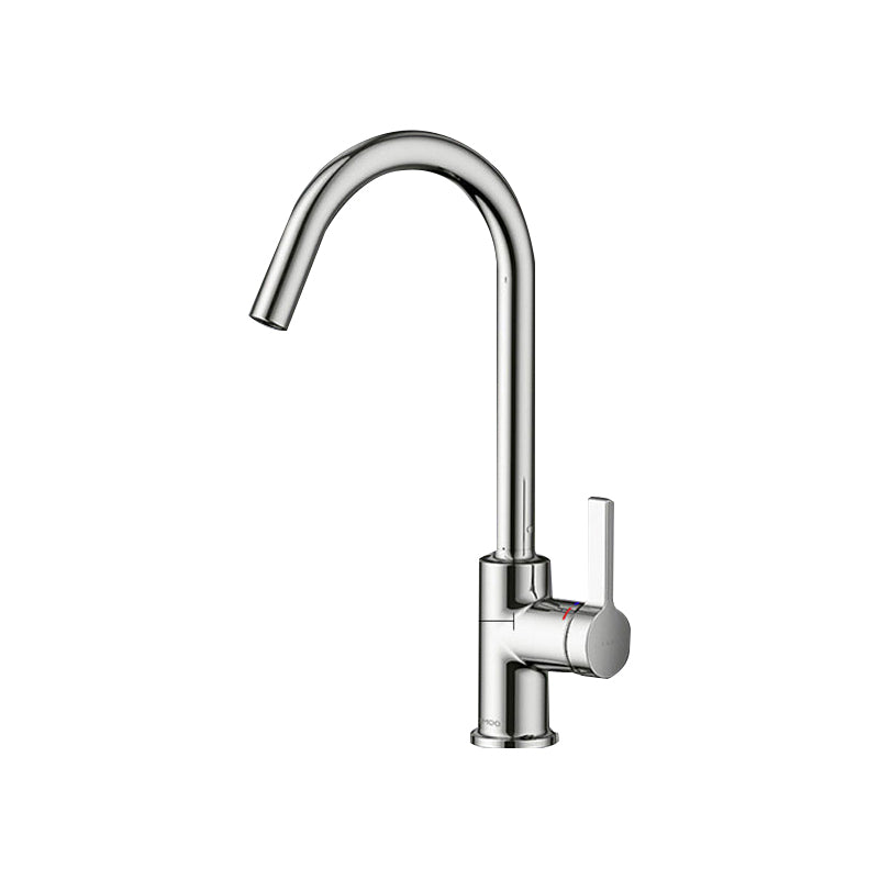 1 Hole Kitchen Faucet Metal High Arch Kitchen Sink Faucet with No Sensor Nickel Round Faucet Clearhalo 'Home Improvement' 'home_improvement' 'home_improvement_kitchen_faucets' 'Kitchen Faucets' 'Kitchen Remodel & Kitchen Fixtures' 'Kitchen Sinks & Faucet Components' 'kitchen_faucets' 7098798
