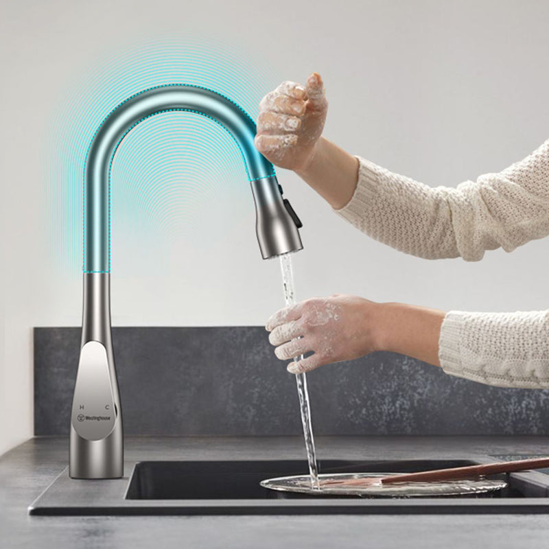 Modern Touch Sensor Kitchen Sink Faucet Swivel Spout with Pull Down Sprayer Clearhalo 'Home Improvement' 'home_improvement' 'home_improvement_kitchen_faucets' 'Kitchen Faucets' 'Kitchen Remodel & Kitchen Fixtures' 'Kitchen Sinks & Faucet Components' 'kitchen_faucets' 7098814
