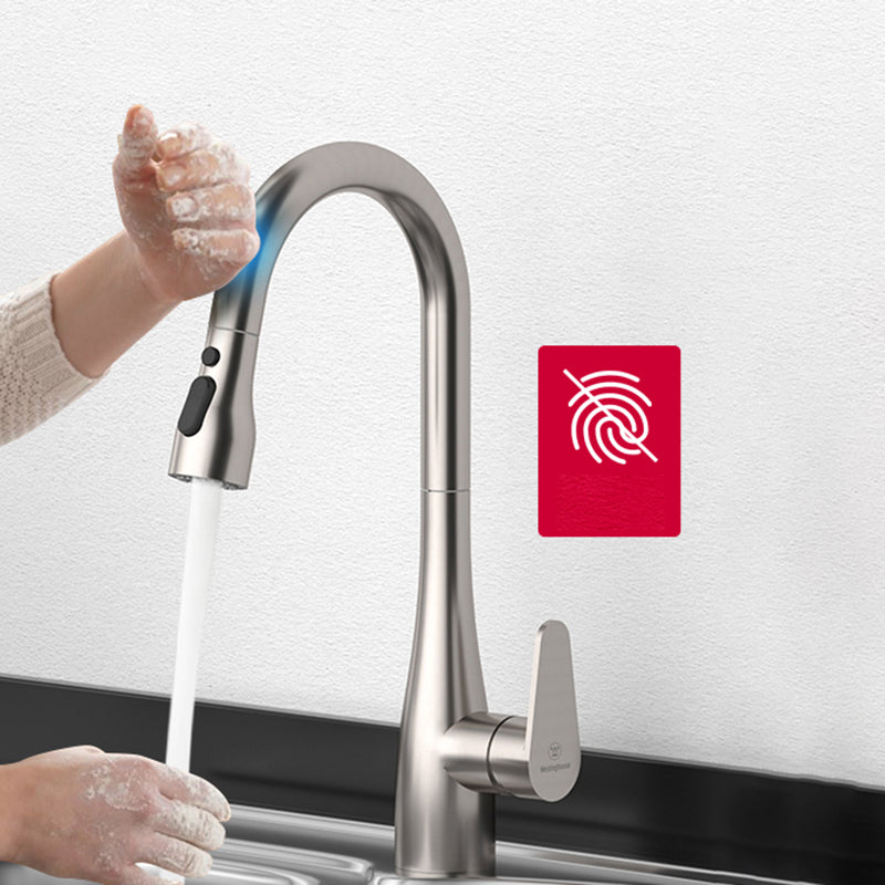 Modern Touch Sensor Kitchen Sink Faucet Swivel Spout with Pull Down Sprayer Touch Clearhalo 'Home Improvement' 'home_improvement' 'home_improvement_kitchen_faucets' 'Kitchen Faucets' 'Kitchen Remodel & Kitchen Fixtures' 'Kitchen Sinks & Faucet Components' 'kitchen_faucets' 7098815