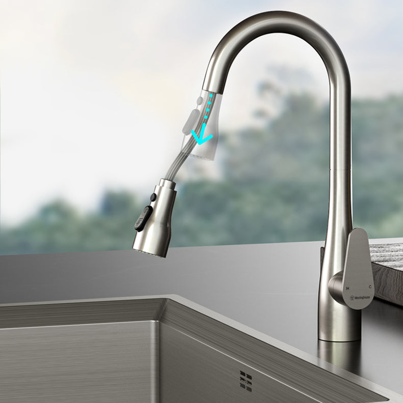 Modern Touch Sensor Kitchen Sink Faucet Swivel Spout with Pull Down Sprayer Clearhalo 'Home Improvement' 'home_improvement' 'home_improvement_kitchen_faucets' 'Kitchen Faucets' 'Kitchen Remodel & Kitchen Fixtures' 'Kitchen Sinks & Faucet Components' 'kitchen_faucets' 7098822