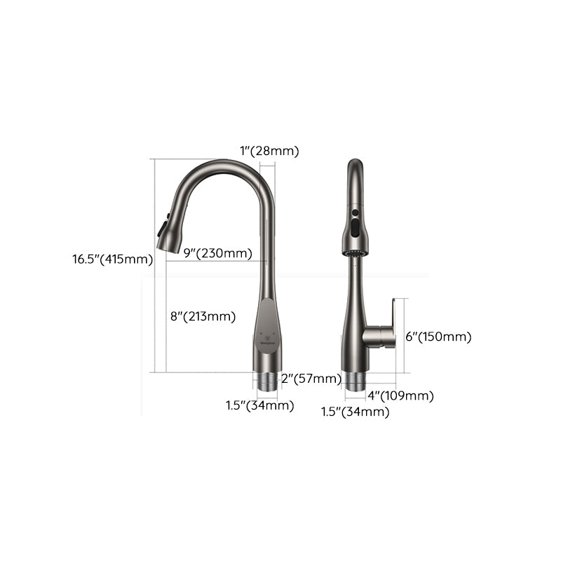 Modern Touch Sensor Kitchen Sink Faucet Swivel Spout with Pull Down Sprayer Clearhalo 'Home Improvement' 'home_improvement' 'home_improvement_kitchen_faucets' 'Kitchen Faucets' 'Kitchen Remodel & Kitchen Fixtures' 'Kitchen Sinks & Faucet Components' 'kitchen_faucets' 7098823