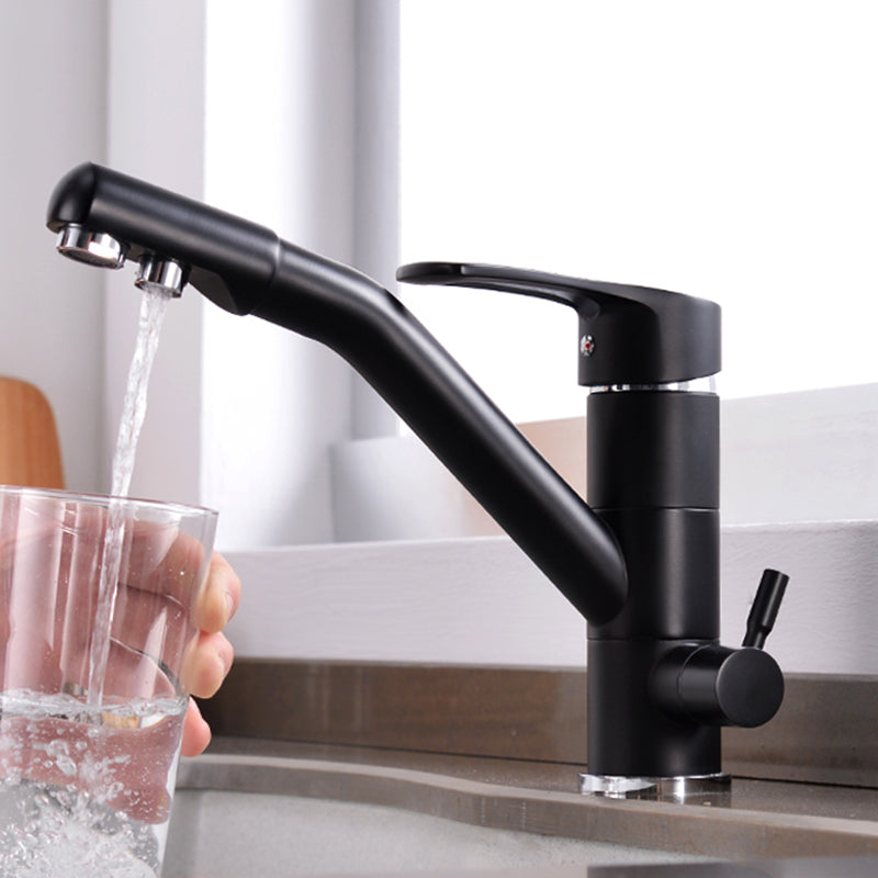 Contemporary Single Handle Kitchen Faucet Rotatable 1-Hold Bar Faucet Black Without Angle Valve Clearhalo 'Home Improvement' 'home_improvement' 'home_improvement_kitchen_faucets' 'Kitchen Faucets' 'Kitchen Remodel & Kitchen Fixtures' 'Kitchen Sinks & Faucet Components' 'kitchen_faucets' 7098828