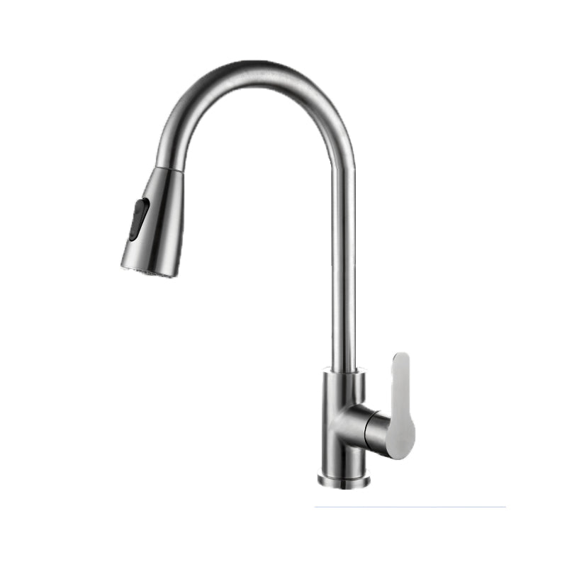 Kitchen Bar Faucet 304 Stainless Steel Swivel Spout with Pull Out Sprayer Nickel Dual Mode Clearhalo 'Home Improvement' 'home_improvement' 'home_improvement_kitchen_faucets' 'Kitchen Faucets' 'Kitchen Remodel & Kitchen Fixtures' 'Kitchen Sinks & Faucet Components' 'kitchen_faucets' 7098836
