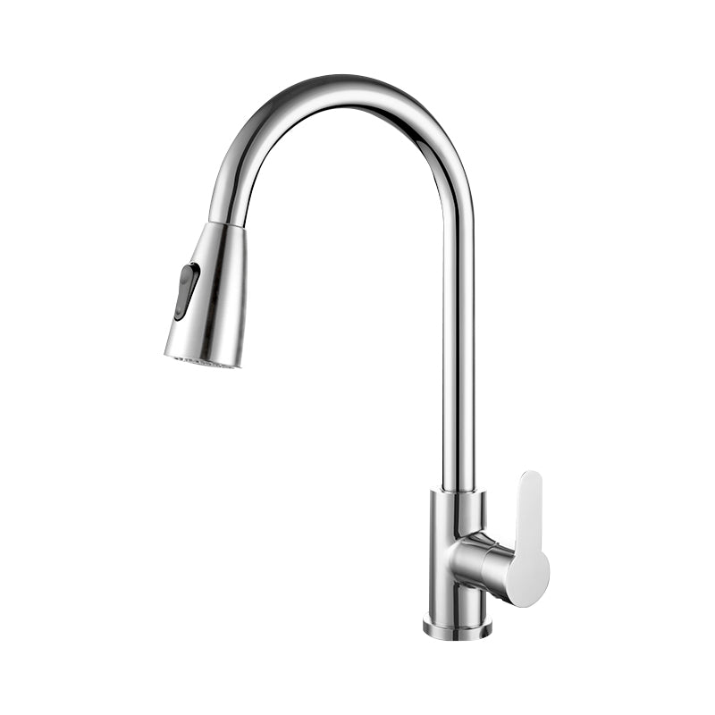 Kitchen Bar Faucet 304 Stainless Steel Swivel Spout with Pull Out Sprayer Silver Dual Mode Supply Lines Included Clearhalo 'Home Improvement' 'home_improvement' 'home_improvement_kitchen_faucets' 'Kitchen Faucets' 'Kitchen Remodel & Kitchen Fixtures' 'Kitchen Sinks & Faucet Components' 'kitchen_faucets' 7098837