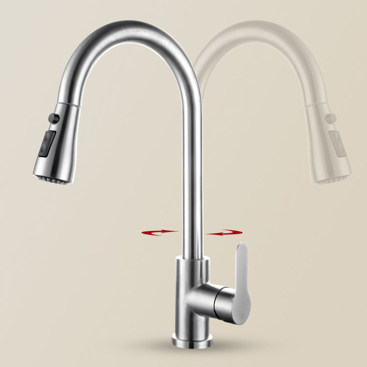 Kitchen Bar Faucet 304 Stainless Steel Swivel Spout with Pull Out Sprayer Clearhalo 'Home Improvement' 'home_improvement' 'home_improvement_kitchen_faucets' 'Kitchen Faucets' 'Kitchen Remodel & Kitchen Fixtures' 'Kitchen Sinks & Faucet Components' 'kitchen_faucets' 7098842