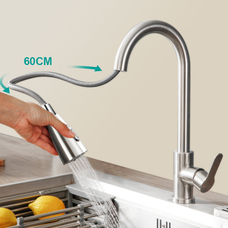 Kitchen Bar Faucet 304 Stainless Steel Swivel Spout with Pull Out Sprayer Clearhalo 'Home Improvement' 'home_improvement' 'home_improvement_kitchen_faucets' 'Kitchen Faucets' 'Kitchen Remodel & Kitchen Fixtures' 'Kitchen Sinks & Faucet Components' 'kitchen_faucets' 7098849