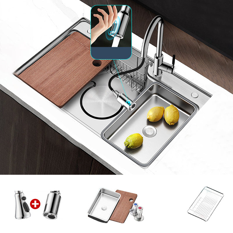 Contemporary Style Kitchen Sink Rectangle Shape Kitchen Sink with Single Bowl Sink with Faucet Induction Faucet Clearhalo 'Home Improvement' 'home_improvement' 'home_improvement_kitchen_sinks' 'Kitchen Remodel & Kitchen Fixtures' 'Kitchen Sinks & Faucet Components' 'Kitchen Sinks' 'kitchen_sinks' 7098891
