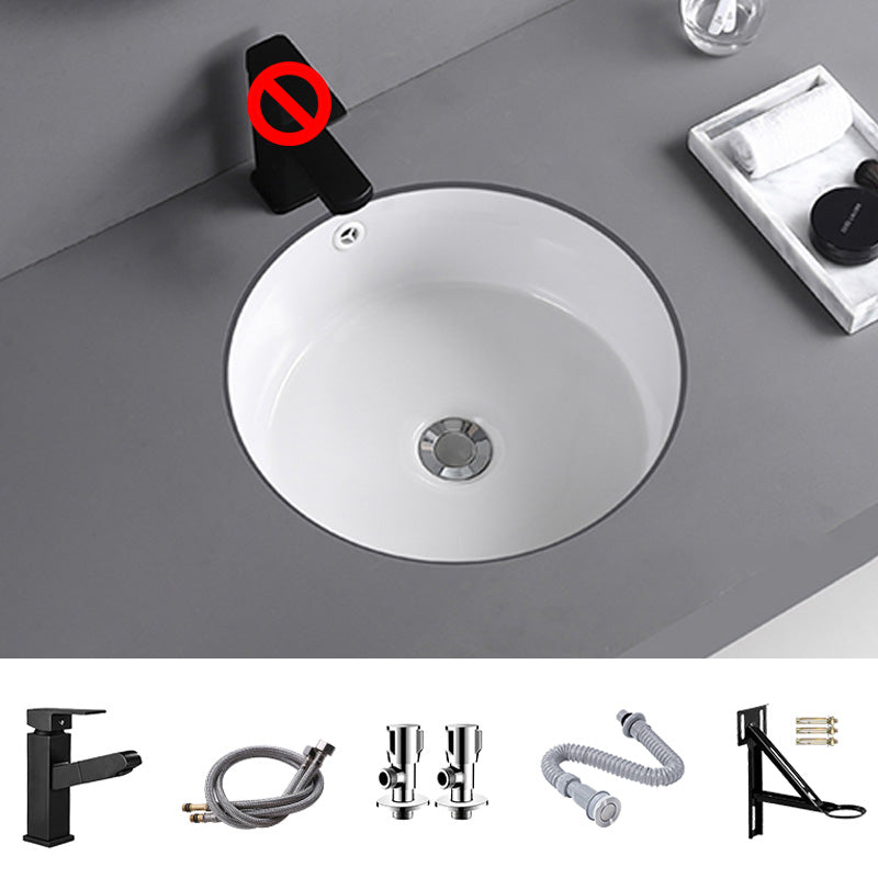 Traditional Undermount Vanity Sink Round Porcelain with Overflow Basin Sink Square Pulling Faucet Sink with Faucet Clearhalo 'Bathroom Remodel & Bathroom Fixtures' 'Bathroom Sinks & Faucet Components' 'Bathroom Sinks' 'bathroom_sink' 'Home Improvement' 'home_improvement' 'home_improvement_bathroom_sink' 7099022