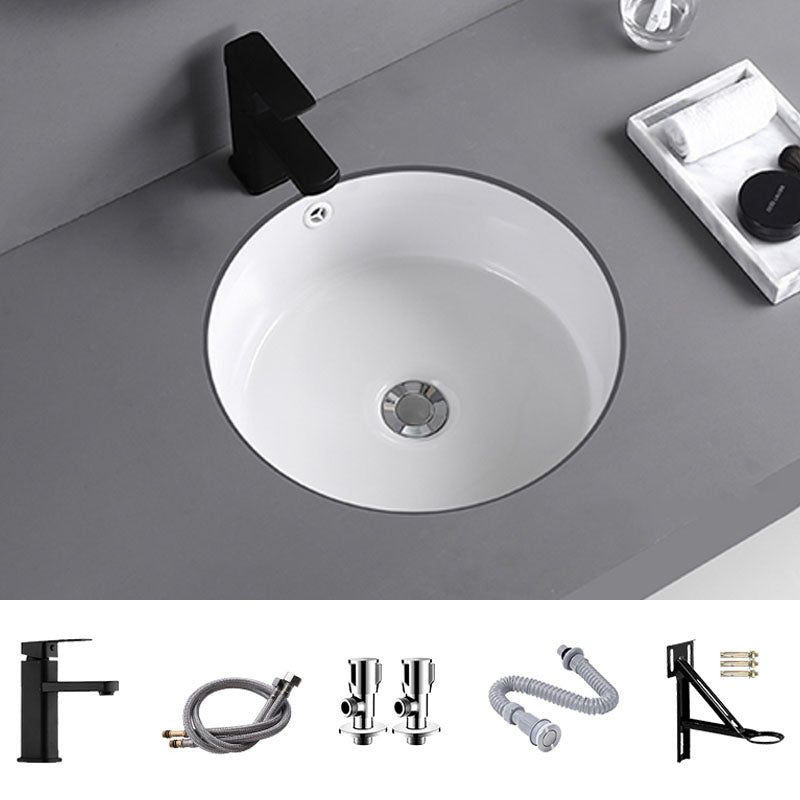 Traditional Undermount Vanity Sink Round Porcelain with Overflow Basin Sink Square Faucet Sink with Faucet Clearhalo 'Bathroom Remodel & Bathroom Fixtures' 'Bathroom Sinks & Faucet Components' 'Bathroom Sinks' 'bathroom_sink' 'Home Improvement' 'home_improvement' 'home_improvement_bathroom_sink' 7099032