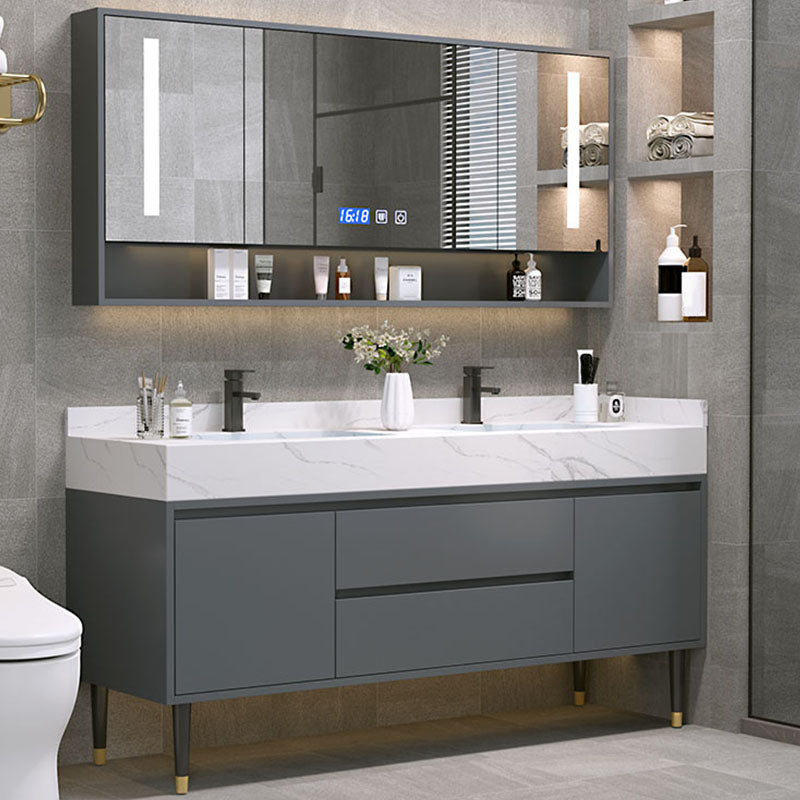Mirror Bathroom Vanity Drawers Rectangle Freestanding 2 Doors Bathroom Vanity Set Clearhalo 'Bathroom Remodel & Bathroom Fixtures' 'Bathroom Vanities' 'bathroom_vanities' 'Home Improvement' 'home_improvement' 'home_improvement_bathroom_vanities' 7099174