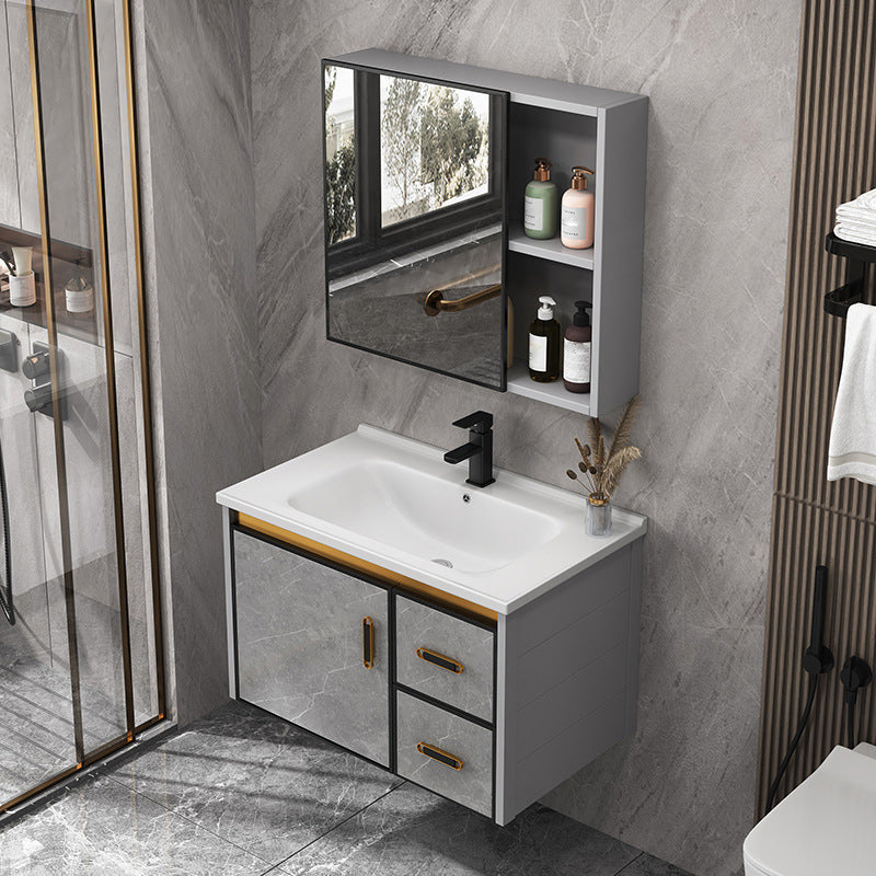 Single Sink Bathroom Vanity Rectangle Grey Wall Mount Bath Vanity Set with Mirror Clearhalo 'Bathroom Remodel & Bathroom Fixtures' 'Bathroom Vanities' 'bathroom_vanities' 'Home Improvement' 'home_improvement' 'home_improvement_bathroom_vanities' 7099207