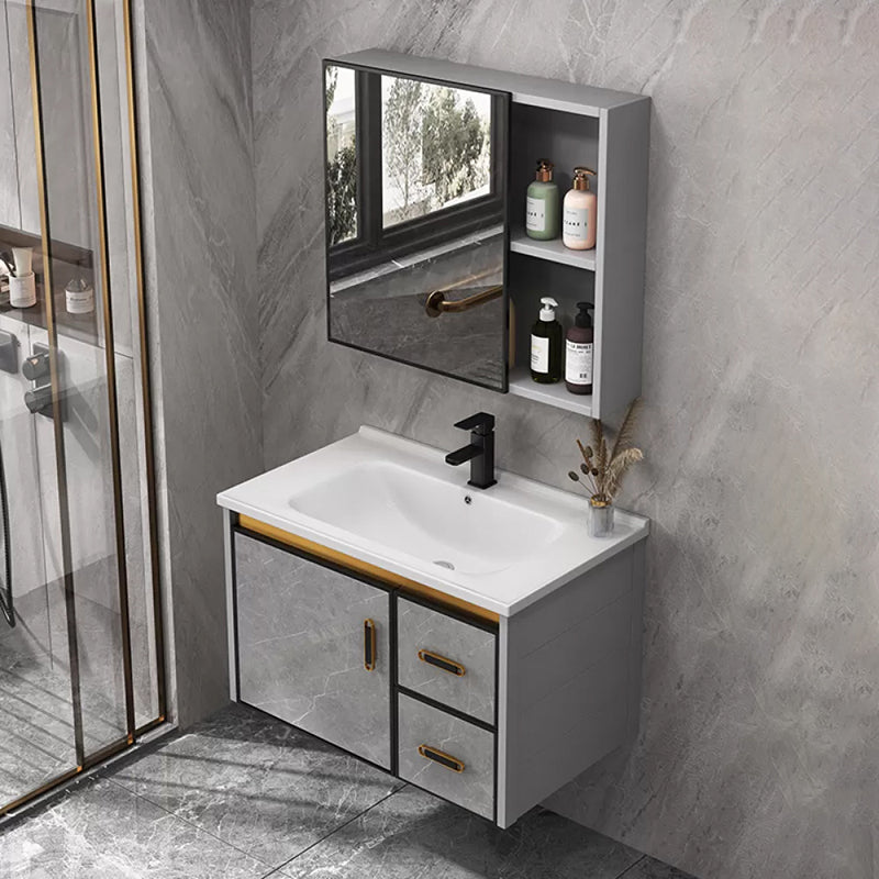 Single Sink Bathroom Vanity Rectangle Grey Wall Mount Bath Vanity Set with Mirror Vanity & Faucet & Mirror Cabinet 2 Clearhalo 'Bathroom Remodel & Bathroom Fixtures' 'Bathroom Vanities' 'bathroom_vanities' 'Home Improvement' 'home_improvement' 'home_improvement_bathroom_vanities' 7099209