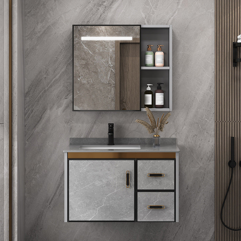 Single Sink Bathroom Vanity Rectangle Grey Wall Mount Bath Vanity Set with Mirror Clearhalo 'Bathroom Remodel & Bathroom Fixtures' 'Bathroom Vanities' 'bathroom_vanities' 'Home Improvement' 'home_improvement' 'home_improvement_bathroom_vanities' 7099210
