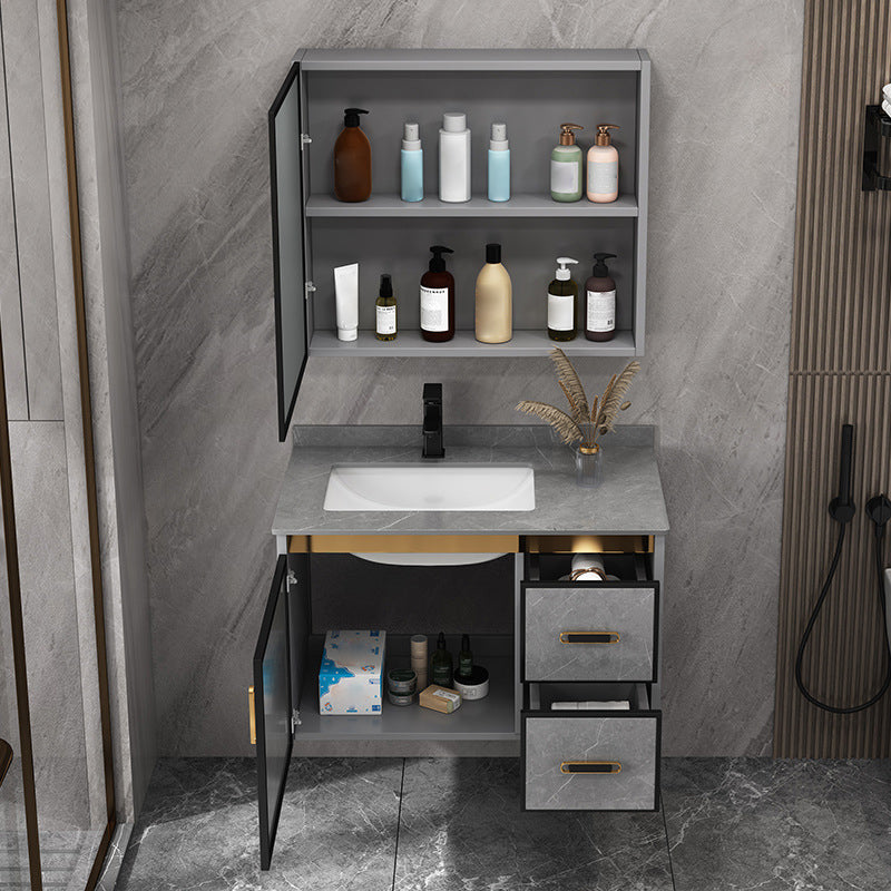 Single Sink Bathroom Vanity Rectangle Grey Wall Mount Bath Vanity Set with Mirror Clearhalo 'Bathroom Remodel & Bathroom Fixtures' 'Bathroom Vanities' 'bathroom_vanities' 'Home Improvement' 'home_improvement' 'home_improvement_bathroom_vanities' 7099211