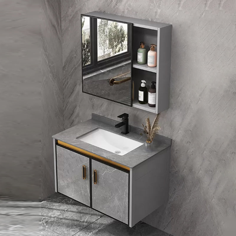 Single Sink Bathroom Vanity Rectangle Grey Wall Mount Bath Vanity Set with Mirror Vanity & Faucet & Mirror Cabinet Drawer Not Included Clearhalo 'Bathroom Remodel & Bathroom Fixtures' 'Bathroom Vanities' 'bathroom_vanities' 'Home Improvement' 'home_improvement' 'home_improvement_bathroom_vanities' 7099212