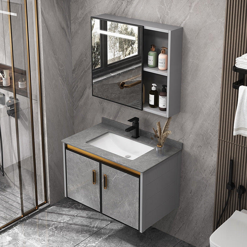 Single Sink Bathroom Vanity Rectangle Grey Wall Mount Bath Vanity Set with Mirror Clearhalo 'Bathroom Remodel & Bathroom Fixtures' 'Bathroom Vanities' 'bathroom_vanities' 'Home Improvement' 'home_improvement' 'home_improvement_bathroom_vanities' 7099213