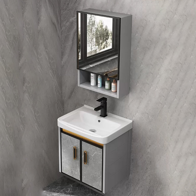 Single Sink Bathroom Vanity Rectangle Grey Wall Mount Bath Vanity Set with Mirror Vanity & Faucet & Mirror Cabinet 20.1"L x 14.6"W x 16.5"H Drawer Not Included Clearhalo 'Bathroom Remodel & Bathroom Fixtures' 'Bathroom Vanities' 'bathroom_vanities' 'Home Improvement' 'home_improvement' 'home_improvement_bathroom_vanities' 7099214