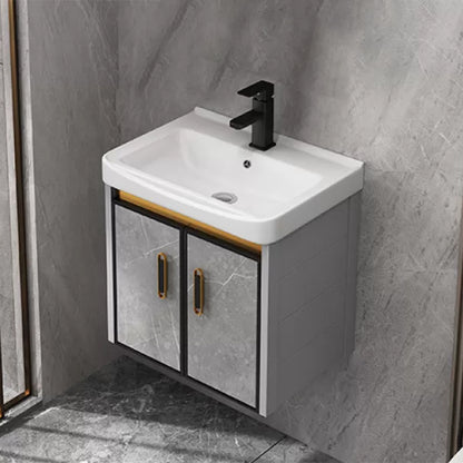 Single Sink Bathroom Vanity Rectangle Grey Wall Mount Bath Vanity Set with Mirror Vanity & Faucet 20.1"L x 14.6"W x 16.5"H Drawer Not Included Clearhalo 'Bathroom Remodel & Bathroom Fixtures' 'Bathroom Vanities' 'bathroom_vanities' 'Home Improvement' 'home_improvement' 'home_improvement_bathroom_vanities' 7099217