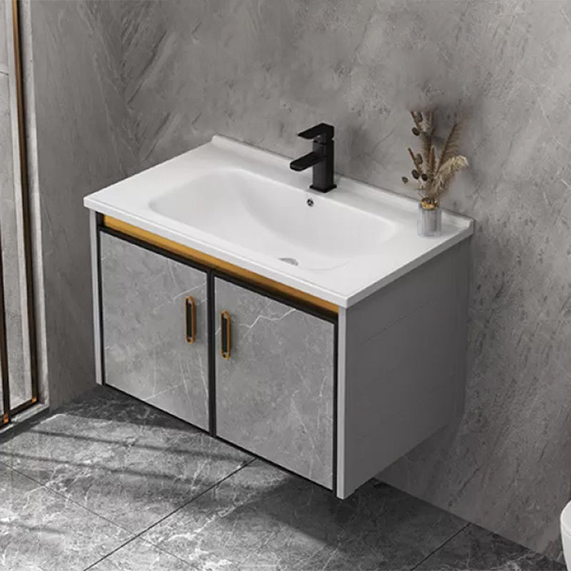 Single Sink Bathroom Vanity Rectangle Grey Wall Mount Bath Vanity Set with Mirror Vanity & Faucet Drawer Not Included Clearhalo 'Bathroom Remodel & Bathroom Fixtures' 'Bathroom Vanities' 'bathroom_vanities' 'Home Improvement' 'home_improvement' 'home_improvement_bathroom_vanities' 7099219