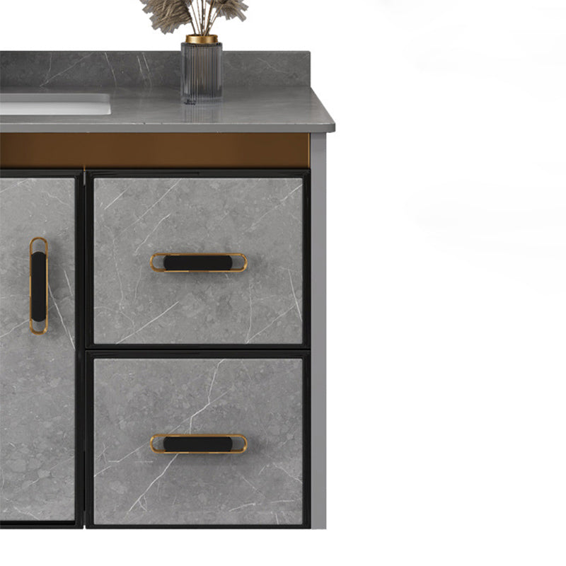 Single Sink Bathroom Vanity Rectangle Grey Wall Mount Bath Vanity Set with Mirror Clearhalo 'Bathroom Remodel & Bathroom Fixtures' 'Bathroom Vanities' 'bathroom_vanities' 'Home Improvement' 'home_improvement' 'home_improvement_bathroom_vanities' 7099227