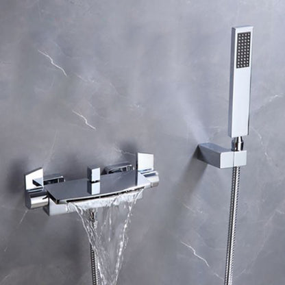 Modern Tub Faucet Trim Copper with Diverter and Hose Wall Mounted Bath Filler Silver Clearhalo 'Bathroom Remodel & Bathroom Fixtures' 'Bathtub Faucets' 'bathtub_faucets' 'Home Improvement' 'home_improvement' 'home_improvement_bathtub_faucets' 7099268