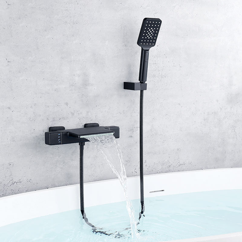 Modern Wall Mounted Faucet Handheld Shower Head Waterfall Faucet Black Clearhalo 'Bathroom Remodel & Bathroom Fixtures' 'Bathtub Faucets' 'bathtub_faucets' 'Home Improvement' 'home_improvement' 'home_improvement_bathtub_faucets' 7099281