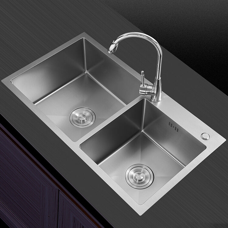 Modern Style Kitchen Sink Drop-In Stainless Steel Kitchen Double Sink 31"L x 17"W x 8"H Sink with Faucet Round Faucet Clearhalo 'Home Improvement' 'home_improvement' 'home_improvement_kitchen_sinks' 'Kitchen Remodel & Kitchen Fixtures' 'Kitchen Sinks & Faucet Components' 'Kitchen Sinks' 'kitchen_sinks' 7099417