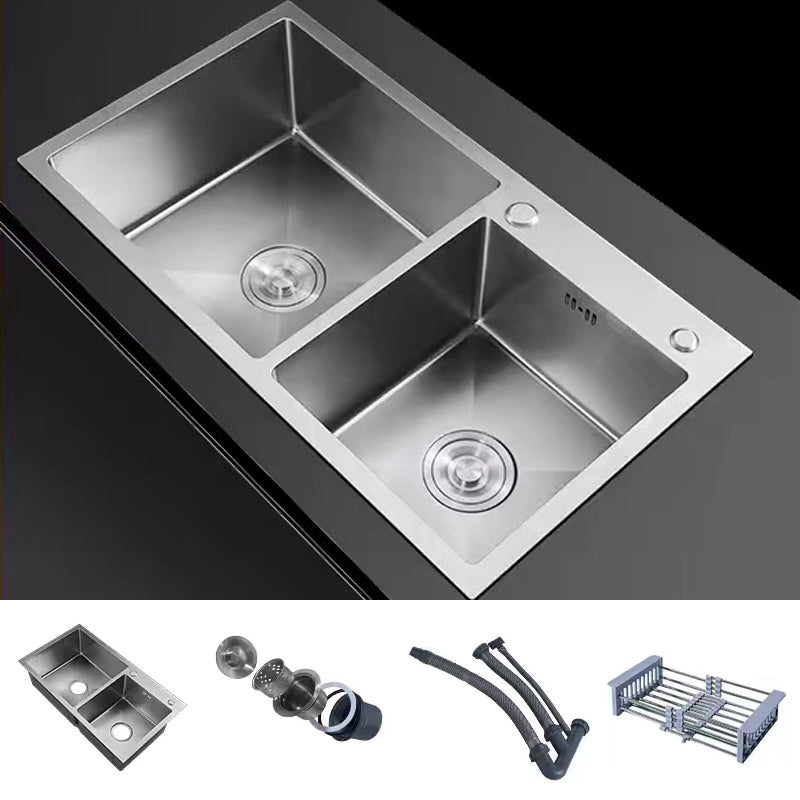 Modern Style Kitchen Sink Drop-In Stainless Steel Kitchen Double Sink Sink Only None Clearhalo 'Home Improvement' 'home_improvement' 'home_improvement_kitchen_sinks' 'Kitchen Remodel & Kitchen Fixtures' 'Kitchen Sinks & Faucet Components' 'Kitchen Sinks' 'kitchen_sinks' 7099418